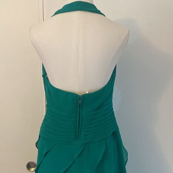 Vintage Tadashi Green Halter Layered Silk Gown Size 4 US / 8 UK - Picture 7 of 13